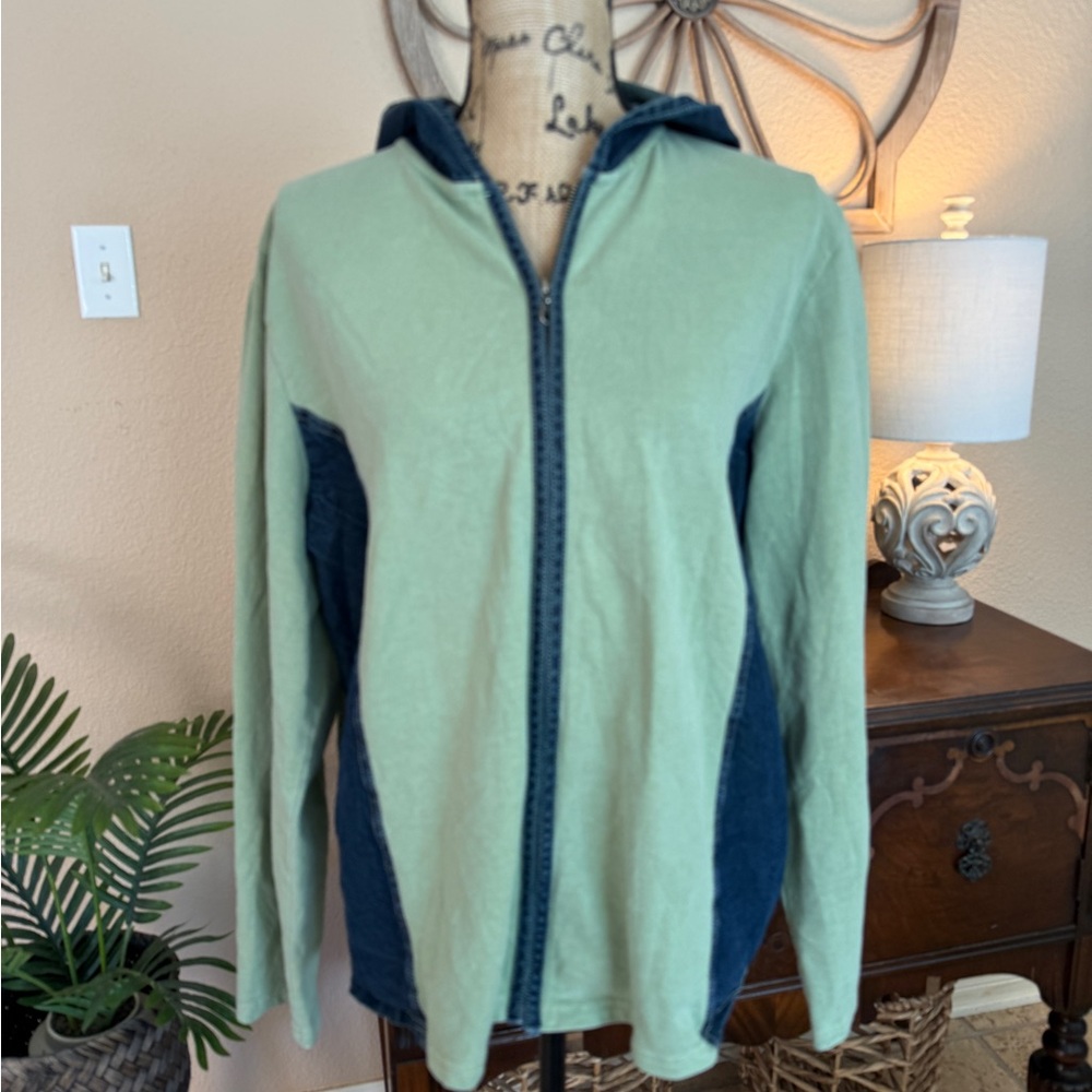 Hot Cotton by Marc Ware Light Green and Denim Blue Hooded Jacket